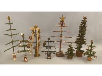 Eight Handcrafted Christmas Trees. Made To Look Antique