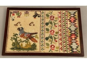 Needlepoint Sampler, Bird And Flowers 1870