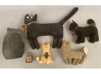 Six Handcrafted Cats, Cloth And Oil Cloth