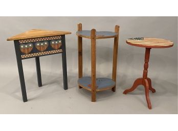 Three Small Decorated Country Style Tables