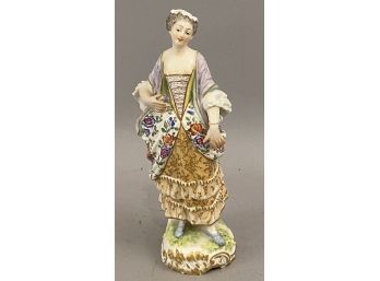 Meissen Statue Of Woman W Floral Clothing
