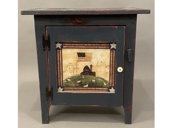 Small Hand Painted Cupboard With American Flag And Barn Scene