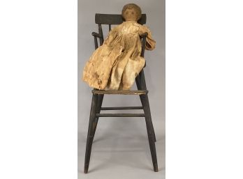 19 Century Childs Windsor High Chair With Cloth Doll