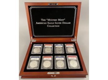 Mystery Mint 8 PCGS Graded American Eagle Silver Dollar Collection In Case