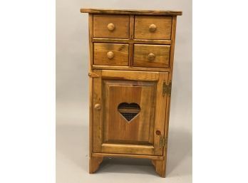 Small Pine Cupboard With Drawers And Cupboard Door, Heart Cutout