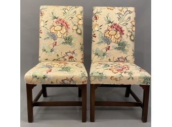 Pair Of Federal Style Upholstered Lolling Chairs W Floral Upholstery