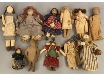 11 Handcrafted Ragdolls Three Signed Cindi Some Cloth, Some Painted Oil Cloth