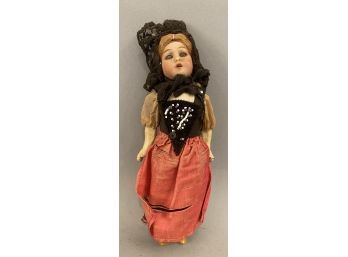 Small Antique Biscuit Doll With Open Mouth, Signed