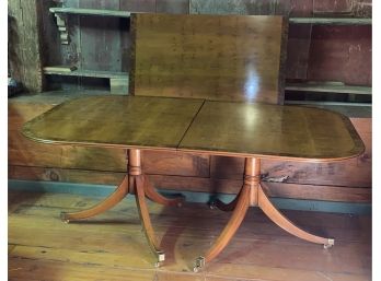 Double Pedestal Fruitwood Dining Table With Extension Leaf