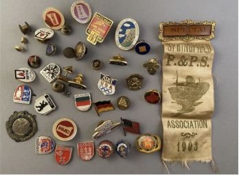 Lot Of 35 Pins Including 1903 Springfield PNPS Association, American Flags, Westpoint Honor Duty, Etc