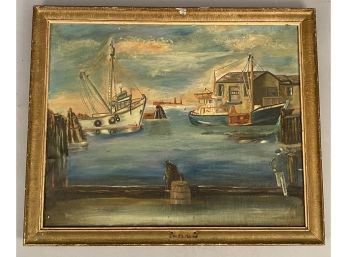 Ernest Medeiros Oil On Canvas Boat Dock Scene