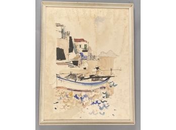 Fishing Boat, Watercolor In Paper, Signed