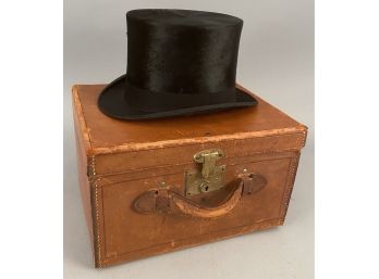Vintage  Gentlemans Top Hat With Leather Case