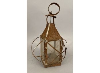 Antique Tin Lantern W Glass Panels (as Is)