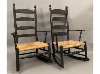 Pair Antique Ladderback Hoop Skirt Rocking Chairs