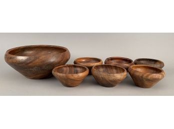 Salad Bowl With 6 Small Serving Bowls Royal Acacia Monkey Pod Wood