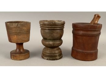 3 Antique Mortar's And Pestle