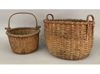 Antique Swing Handle Basket With 2 Handled Gathering Basket (as Is)