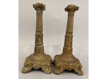 Pair Ornate Vintage Gothic Style Candlesticks