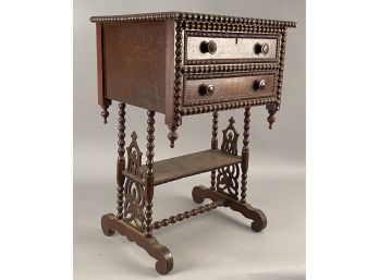 Victorian Mahogany 2 Drawer Stand W Spool Turnings