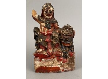 Antique Asian Wood Carving In Polychrome Paint (as Is)