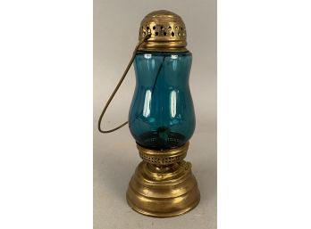 Antique Sskaters Lantern Blue/Green Glass