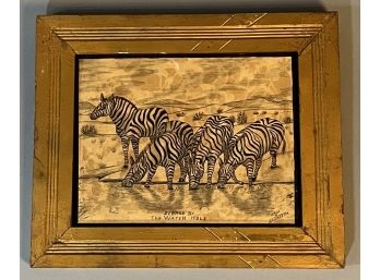 Lloyd H Scarseth Pencil And Ink Drawing Zebras By The Water Hole