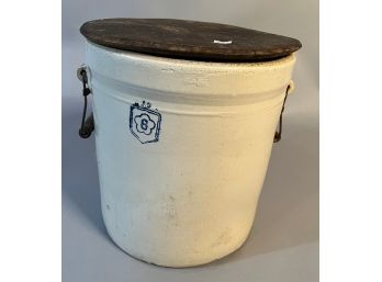 Number Six Crock With Wooden Handles And Lid