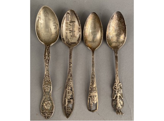 Four Sterling Silver Collectible Teaspoons