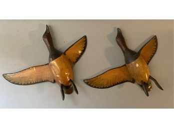 Pair Of Carved Flying Goose Decoys Signed