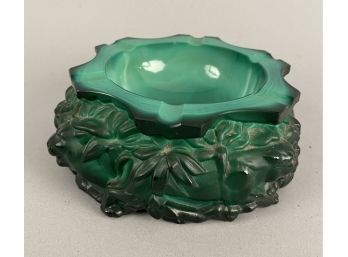 Signed Lalique Green Glass Panther Ash Tray