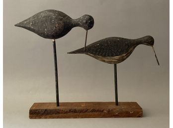 Two Antique Bird Decoys On Stand