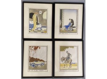 Set Of Four Water Color Stencils By  Ettore Tito 1859-1941