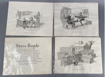 Six Original Mixed Media Drawings Stove People