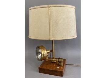 Vintage Brass Hinged Automotive Spotlight Or Headlight Turned Into Lamp.