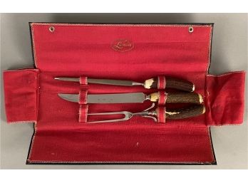 Three Piece Carving Set With Deer Horn Handles Made By Lamson