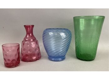 Three Pieces Of Vintage Glass Including Cranberry, Blue And Green