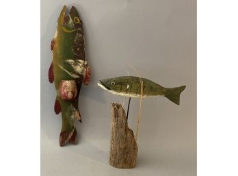Two Vintage Wooden Fish