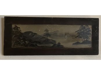 19th Century Painted Lake Scene Panel With Sailboat