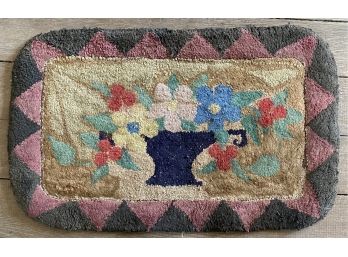 Hooked Rug With Basket Of Flowers
