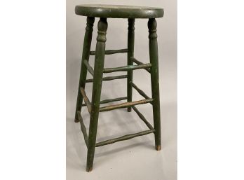 Antique Country Stool In Old Green Paint