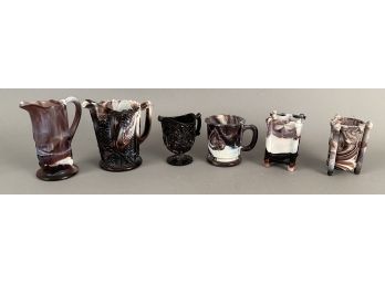 Six Pieces Of Purple Slag Glass Collection Of Vessels