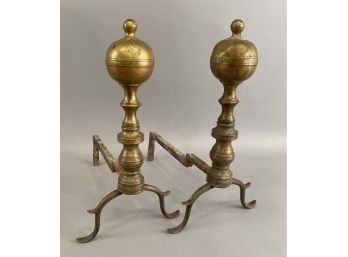 Pair Of Early 19th Century Brass Andirons