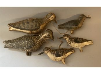 Five Antique Tin Bird Decoys