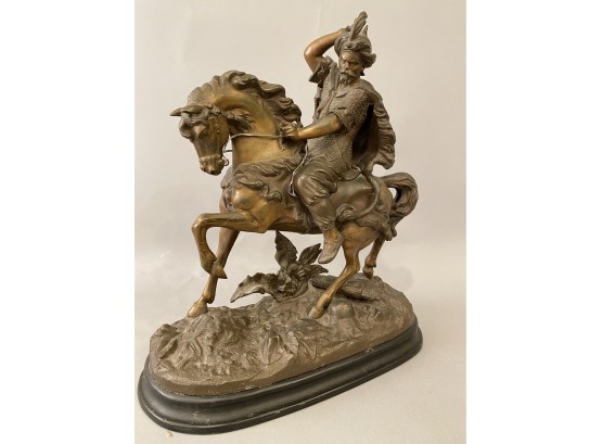Bronze Statue Arabian Man Riding Horse Back