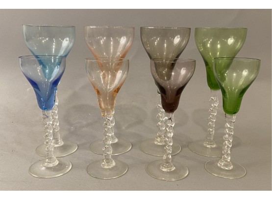 Set 8 Footed Multi Color Glasses With Spiral Stems