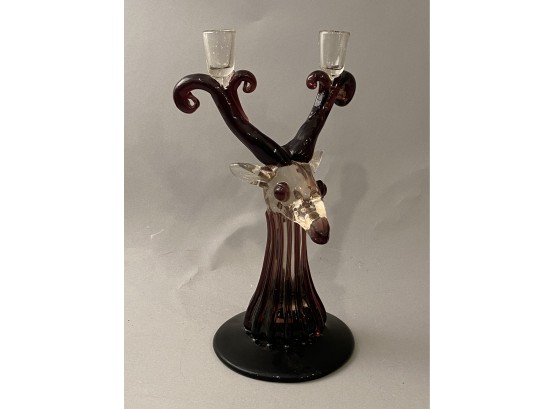 Vintage Art Glass Reindeer Candlestick
