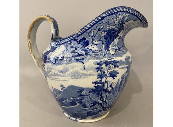 Antique Blue And White Staffordshire Water Pitcher