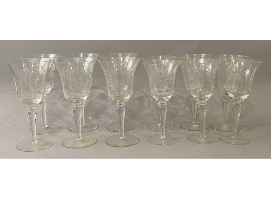 Set 12 Etched Footed Wine Glass
