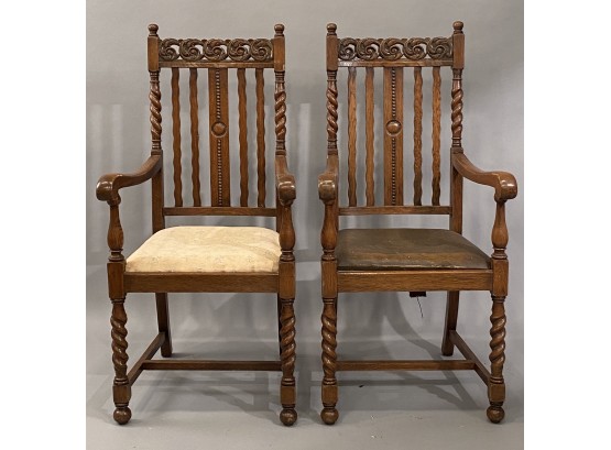Pair Of Carved Oak Armchairs